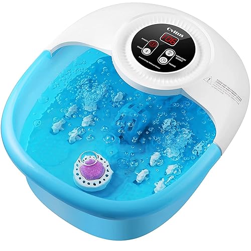 Ovitus Masajeador de spa para baño de pies con calor, burbujas, vibración, 14 rodillos de masaje, remojo de pies de pedicura con piedra pómez,
