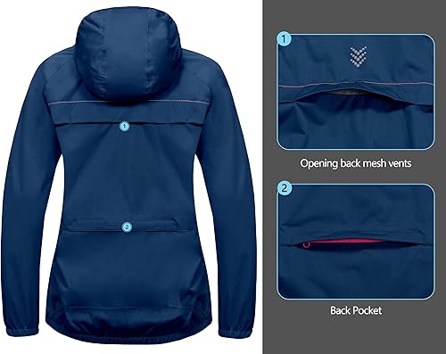 Miniatura 5 de Little Donkey Andy Chaqueta ligera para mujer con capucha, impermeable y cortavientos para ciclismo y lluvia, ultraligera y plegable