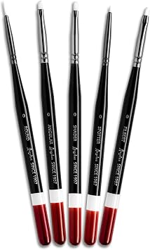 Angelus Micro Detail Paint Brush Set of 5 Synthetic Fibers, Ideal for Acrylic, Leather, Model Paints - for Sneaker Art, Miniature Painting, Scale Models, Fine Lettering