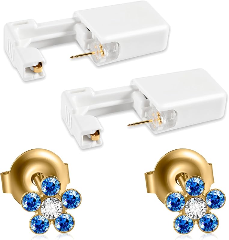 CHUANCI Kit descartável para piercing de orelha com 2 unidades e brincos Flower/Butterfly