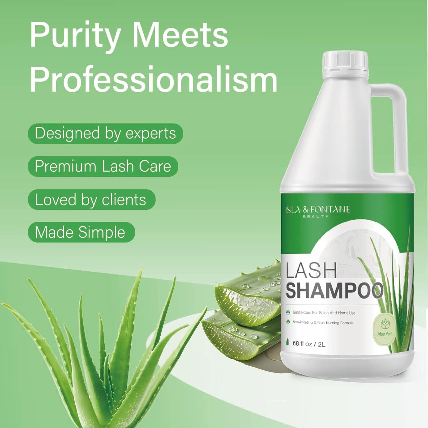 ISLA & FONTANE Lash Shampoo Bulk – Multi-Scent Series – 68 fl oz / 2L | Gentle Eyelash Cleanser for Lash Extensions | Non-Irritating | Professional Lash Bath Foam For Salon And Home Use (Aloe Vera)