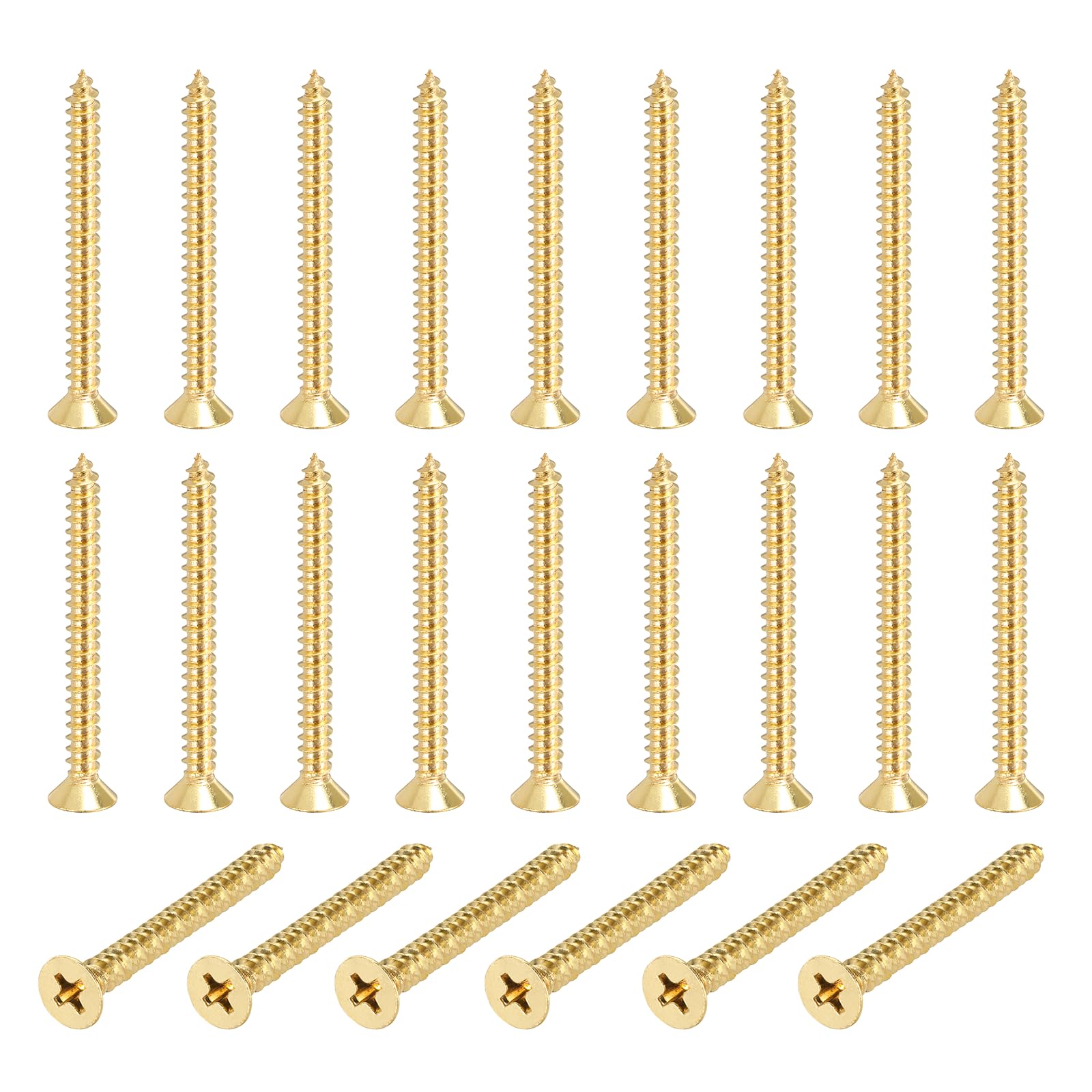 sourcing map 24 Pcs Brass Screws, M4 x 45mm Solid Phillips Flat Head Self-Tapping Wood Screw Fasteners for Woodworking Furniture Repair Photo Frame Drywall Home Appliances