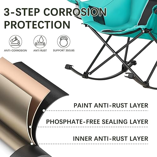 Miniatura 5 de Silla mecedora de gran tamaño con reposacabezas y soporte para tazas, capacidad de 400 libras, tela Oxford 600D, silla mecedora portátil fácil de