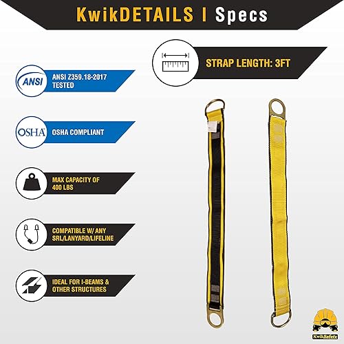 Miniatura 3 de KwikSafety - Charlotte, NC - Gibbon Grip de 3 pies Sistema Correa de brazo cruzado de anclaje, Línea de vida auto retráctil de 10 pies Cordón de