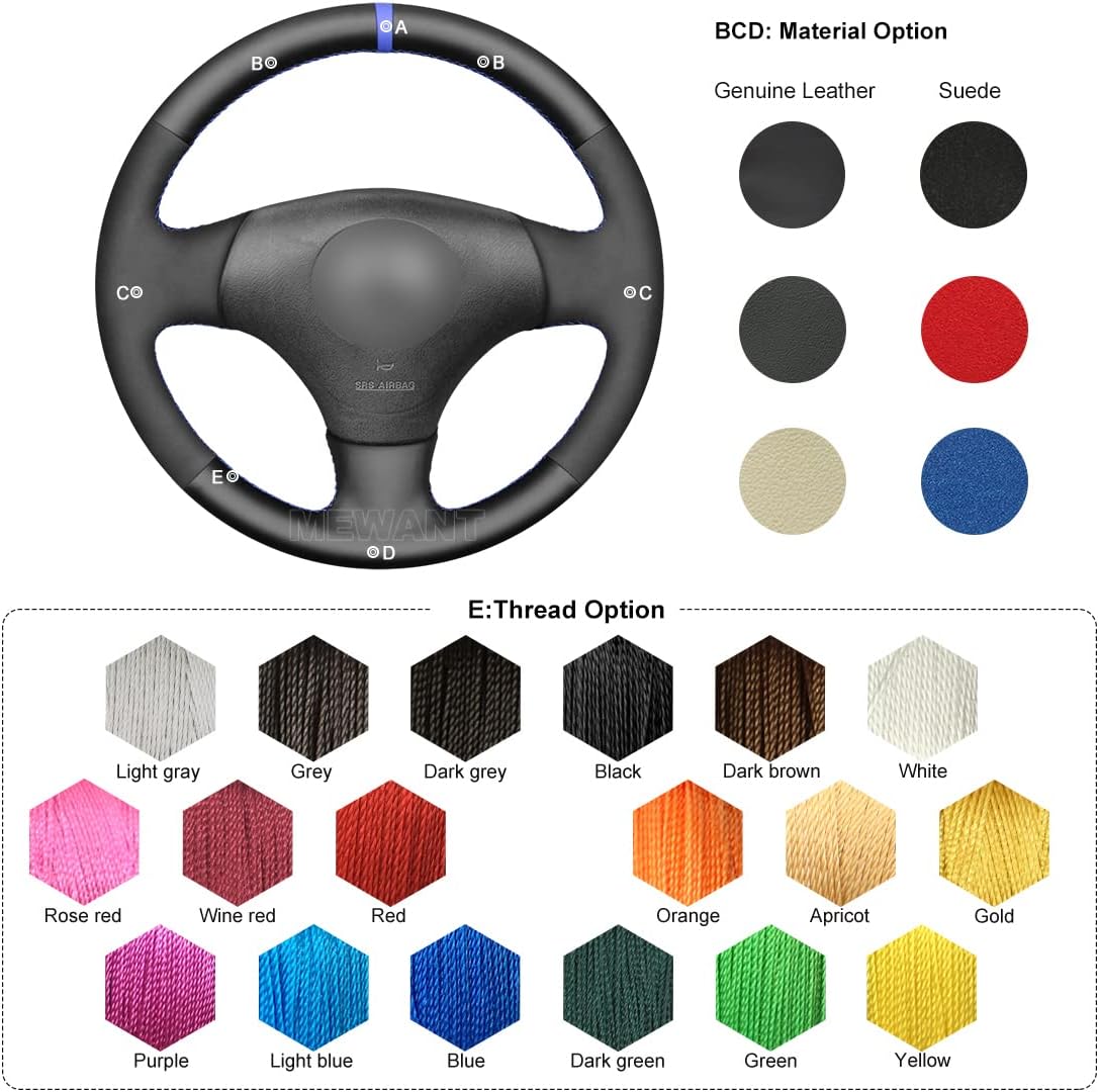 MEWANT Steering Wheel Cover Wrap for Mazda MX-5 MX5 Miata NB for Protege5 Hand-Stitched Made of Suede and Genuine Leather