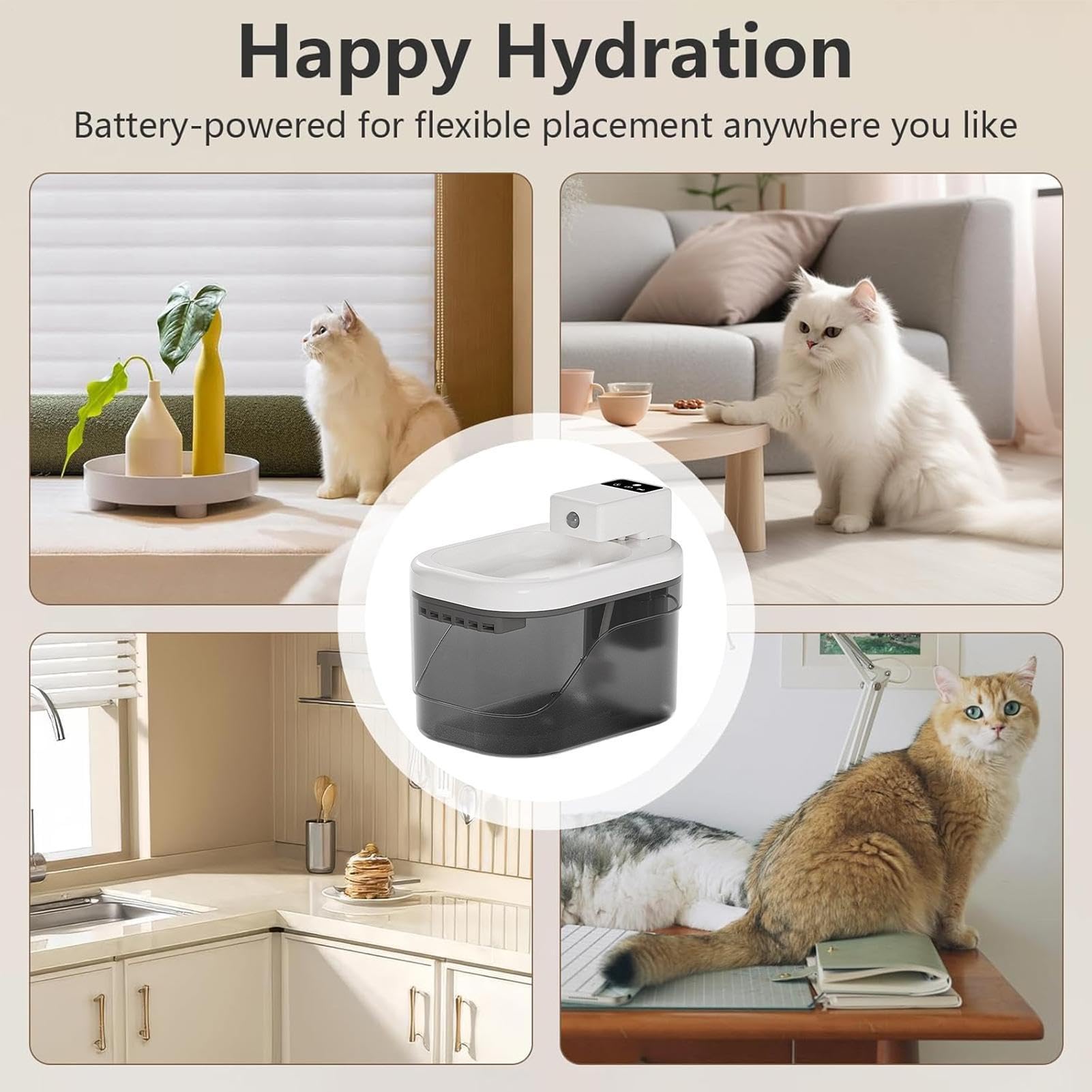 Fontana Animali Domestici Senza Fili Distributore D'Acqua Per Animali Con | Fontana Con Sensore Intelligente Adatto a Interni, Casa, Soggiorno, Cortile, Patio, Vacanza,