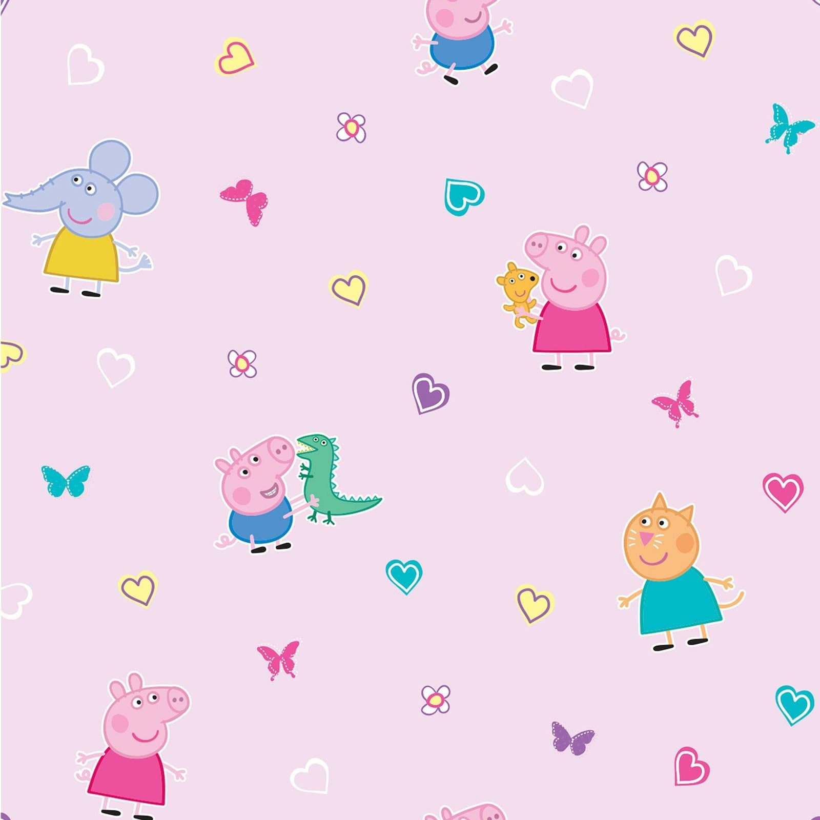 Peppa Pig Pink Heart Butterfly Childrens George Pig Emily Elephant Candy Cat Wallpaper