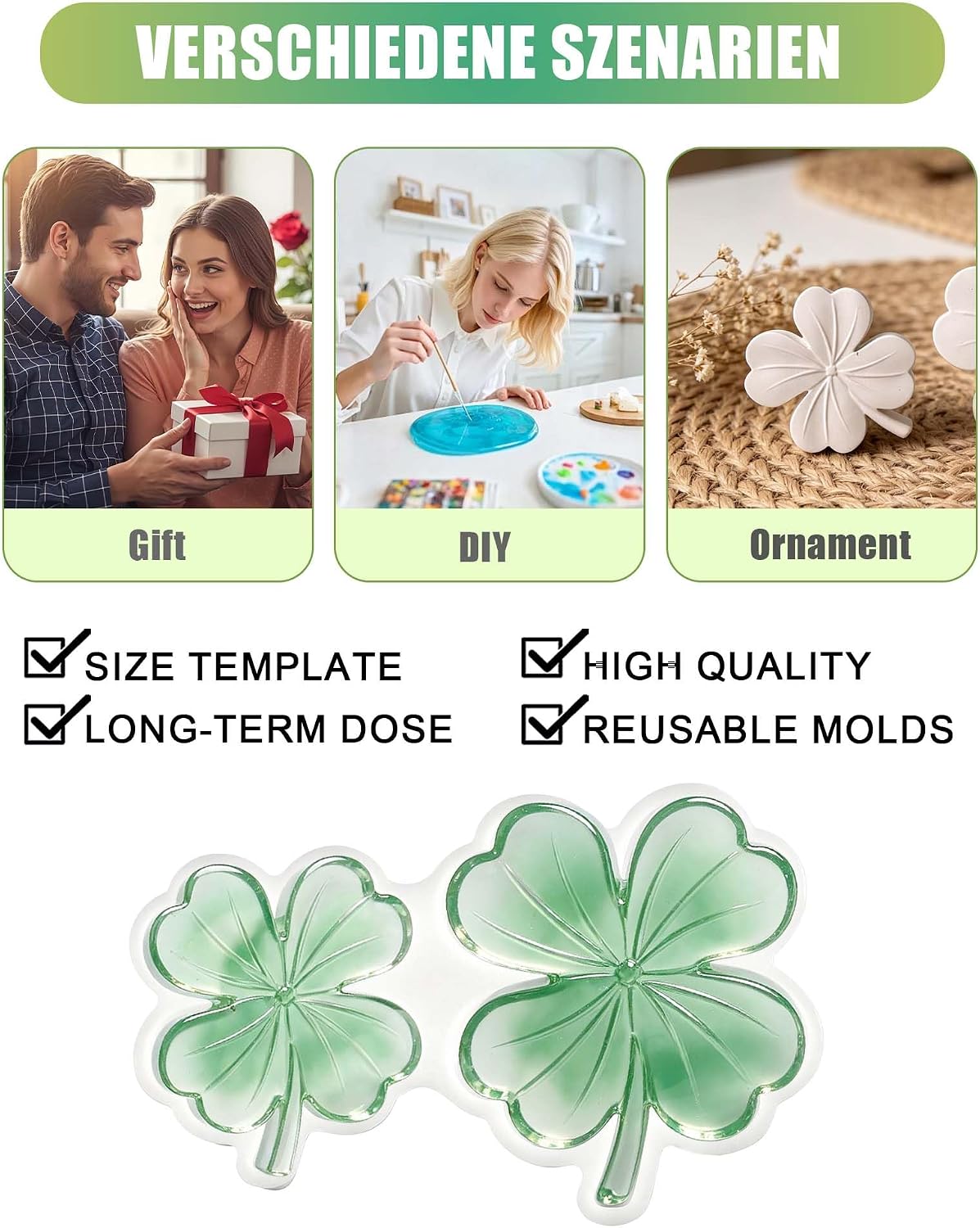 4-Leaf Clover Resin Molds, Lucky Charm Resin Molds Silicone, Flexible Effortless Demoldable Epoxy Molds for Resin Casting, Soap, Candle, Flowers Preservation, Spring Decor & Party Supplies
