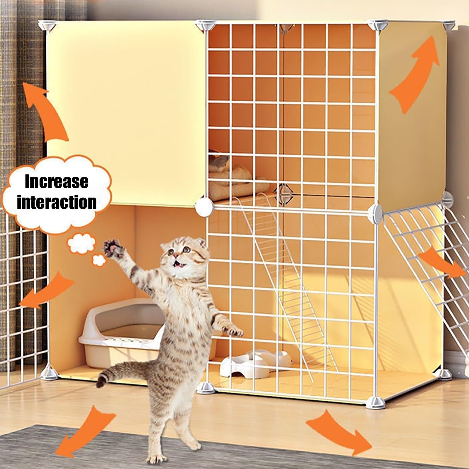 Katzenkäfig, DIY-Katzenhaus, Katzenbett für Katzen im Innenbereich, mit Katzenstreu und Hängematte für Katzen, klappbar, für 1-2 Katzen, Frettchen, Chinchillas, inkl