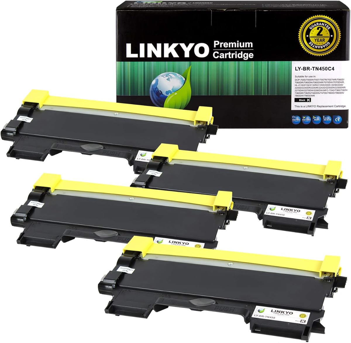 LINKYO Compatible Toner Cartridge Replacement for Brother TN450 TN-450 TN420 (Black, High Yield, 4-Pack)