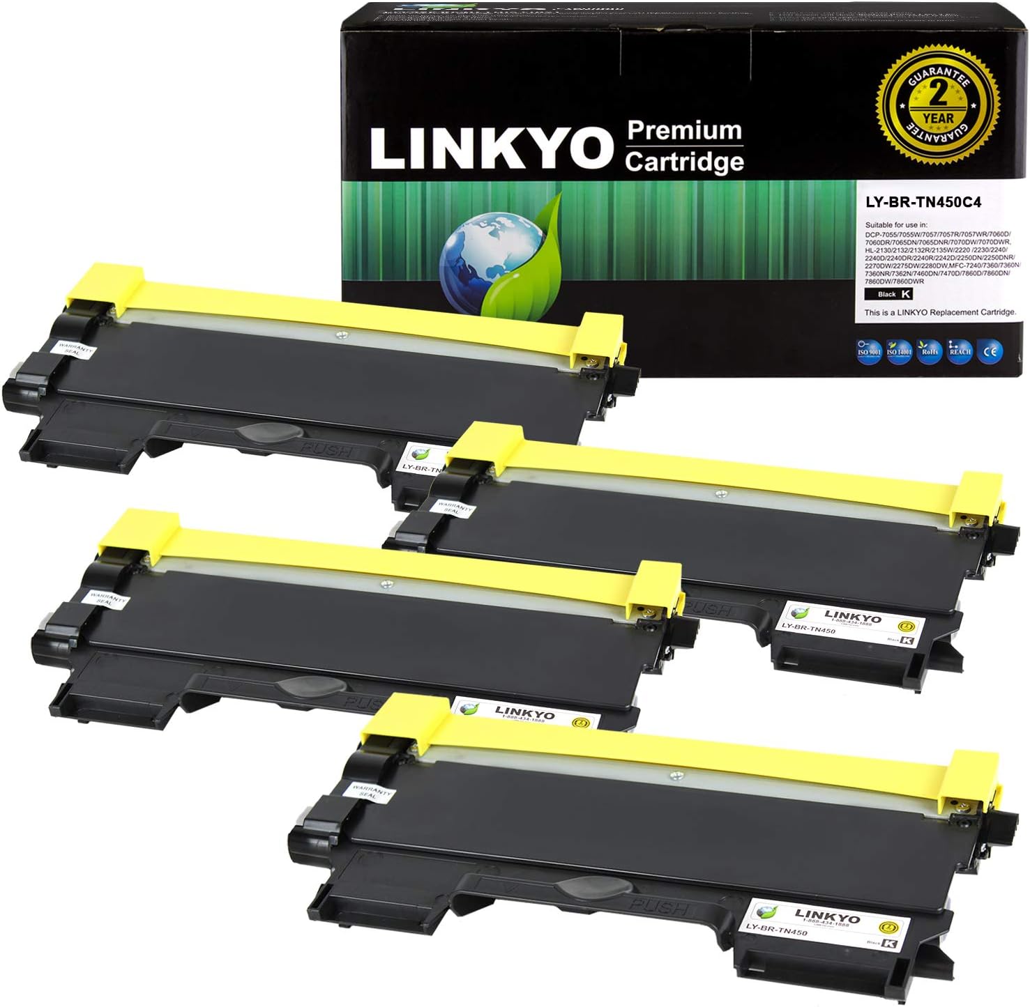 LINKYOCompatible Toner Cartridge Replacement for Brother TN450 TN-450 TN420 (Black, High Yield, 4-Pack)