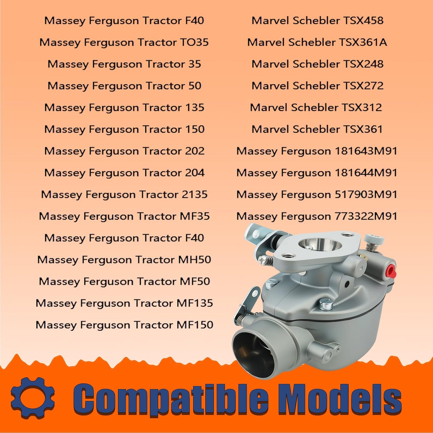 533969M91 Carburetor for Massey Ferguson TE20 TO20 TO30 TO35 35 40 50 F40 50 135 450 202 204 Compatible with Marvel Schebler TSX605 TSX683 TSX882 Replace for 181532M91 183576M91 194065M91