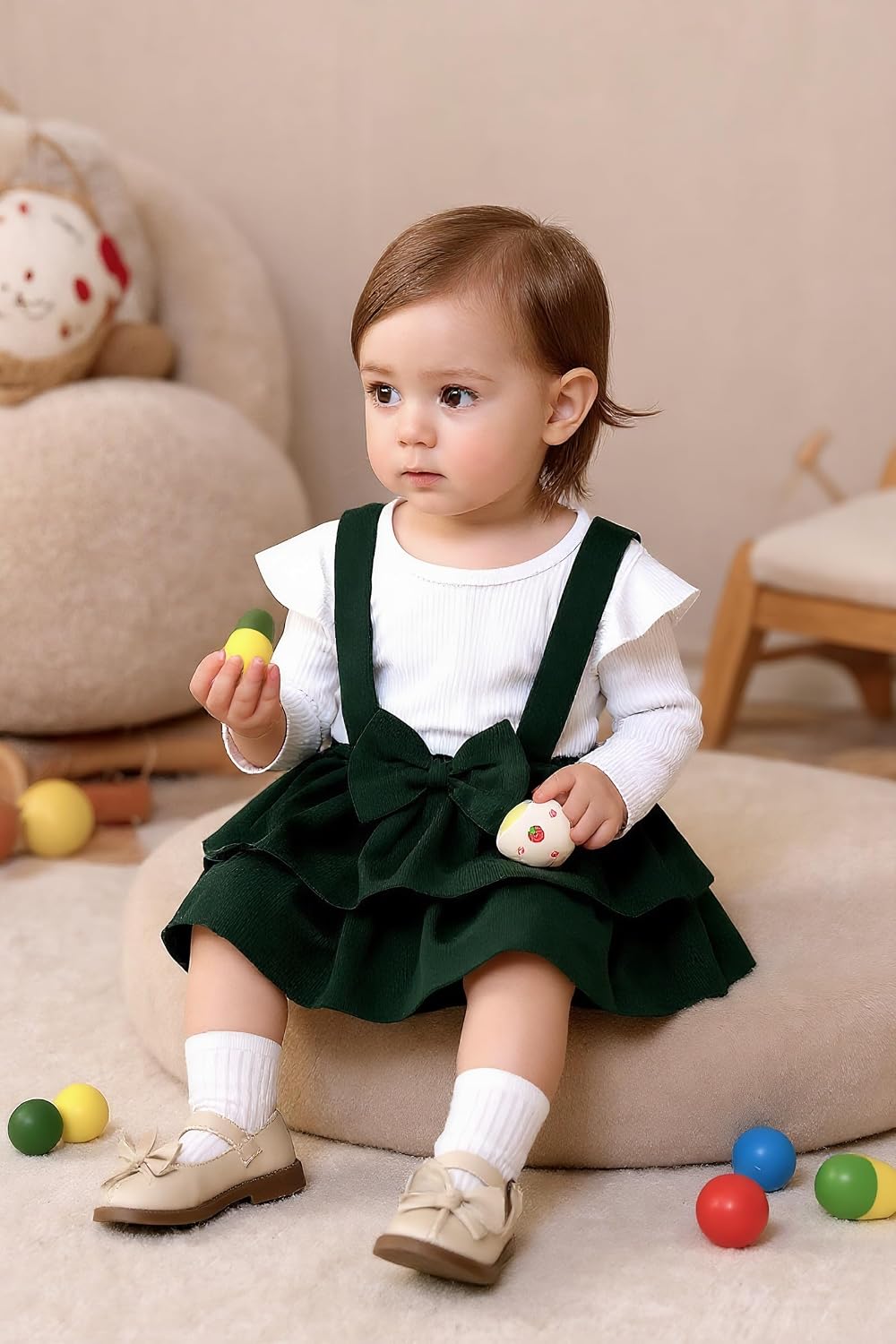 YOUNGER TREE Baby Girl Clothes Winter Outfit Long Sleeve Romper Newborn Fall Corduroy Suspender Skirt Set with Headband