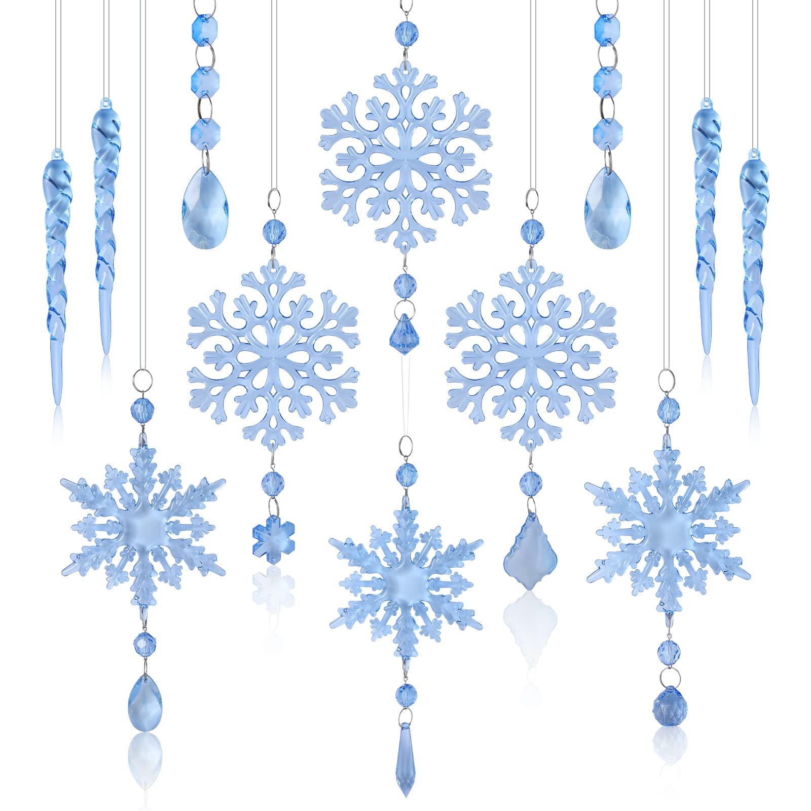 Suspension de Noël incassable en acrylique bleu effet cristal givré