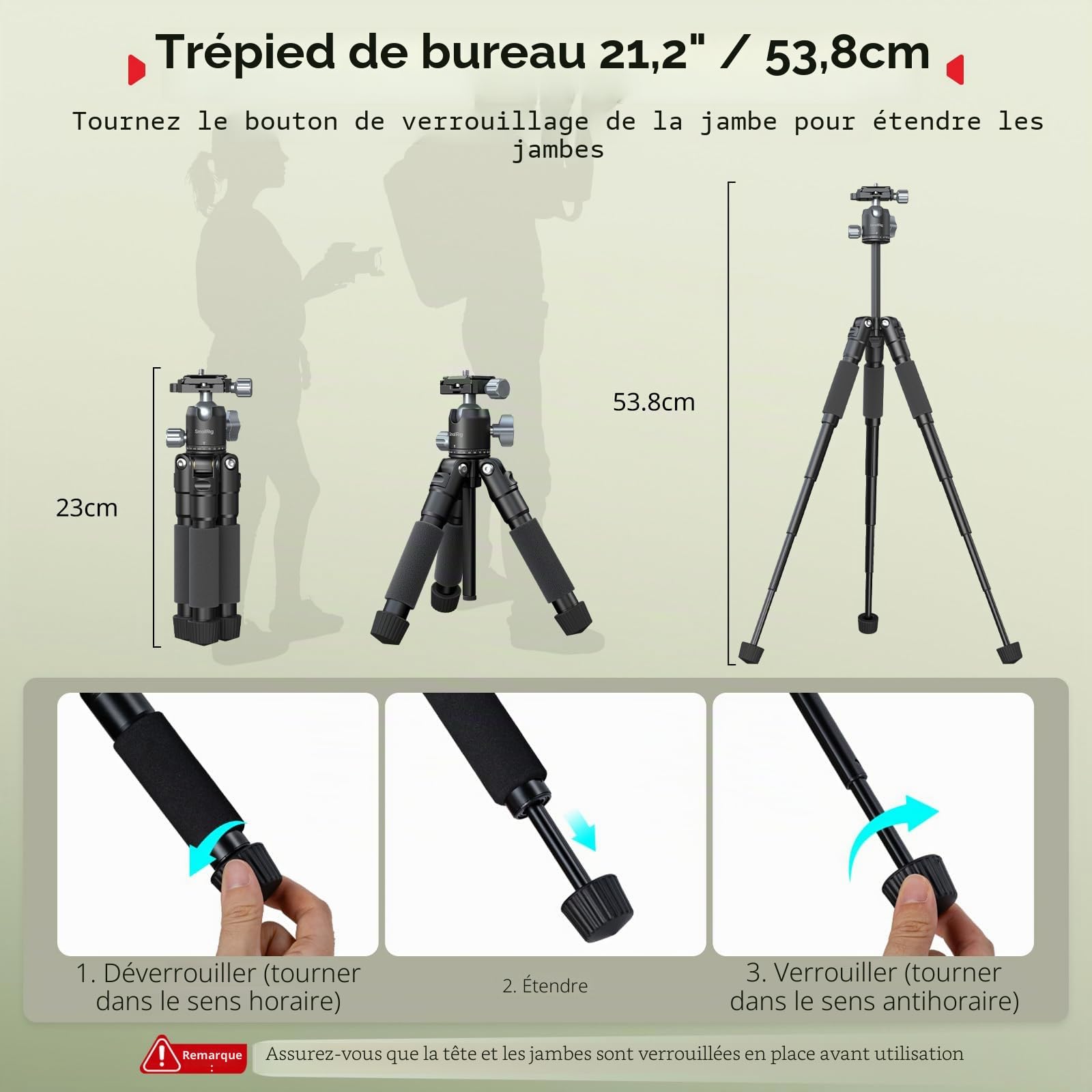 SMALLRIG VT-20Pro 53,8 cm Mini trépied pour Appareil Photo et Téléphone, Trépied Léger de Bureau en Alliage d'Aluminium avec Rotule 360° et Pince pour téléphone, Charge Max. 5 kg - 5470