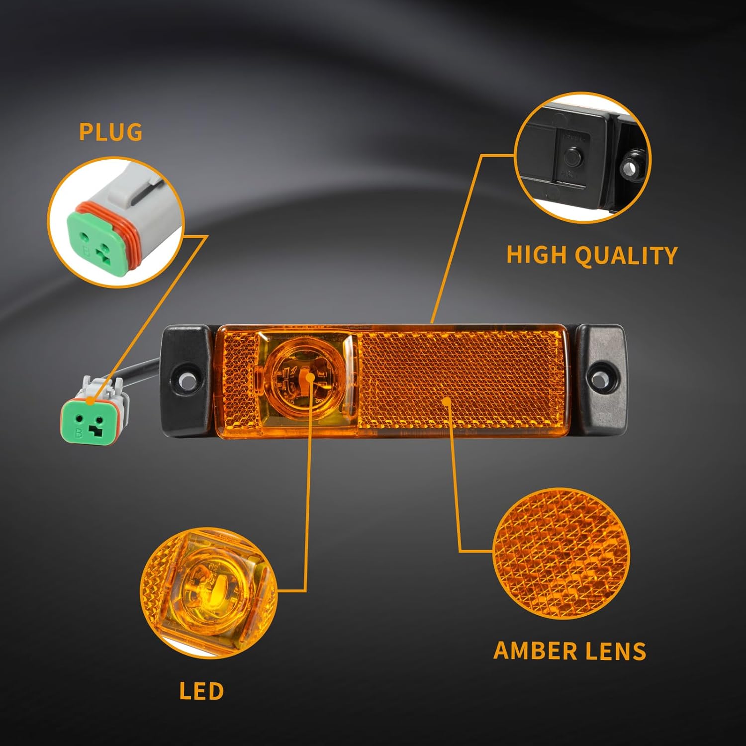 2PCS LED side marker light Amber Fairing Light 12V Side Hood Indicator Lamps Fits for Kenworth T880 2014-up P546116