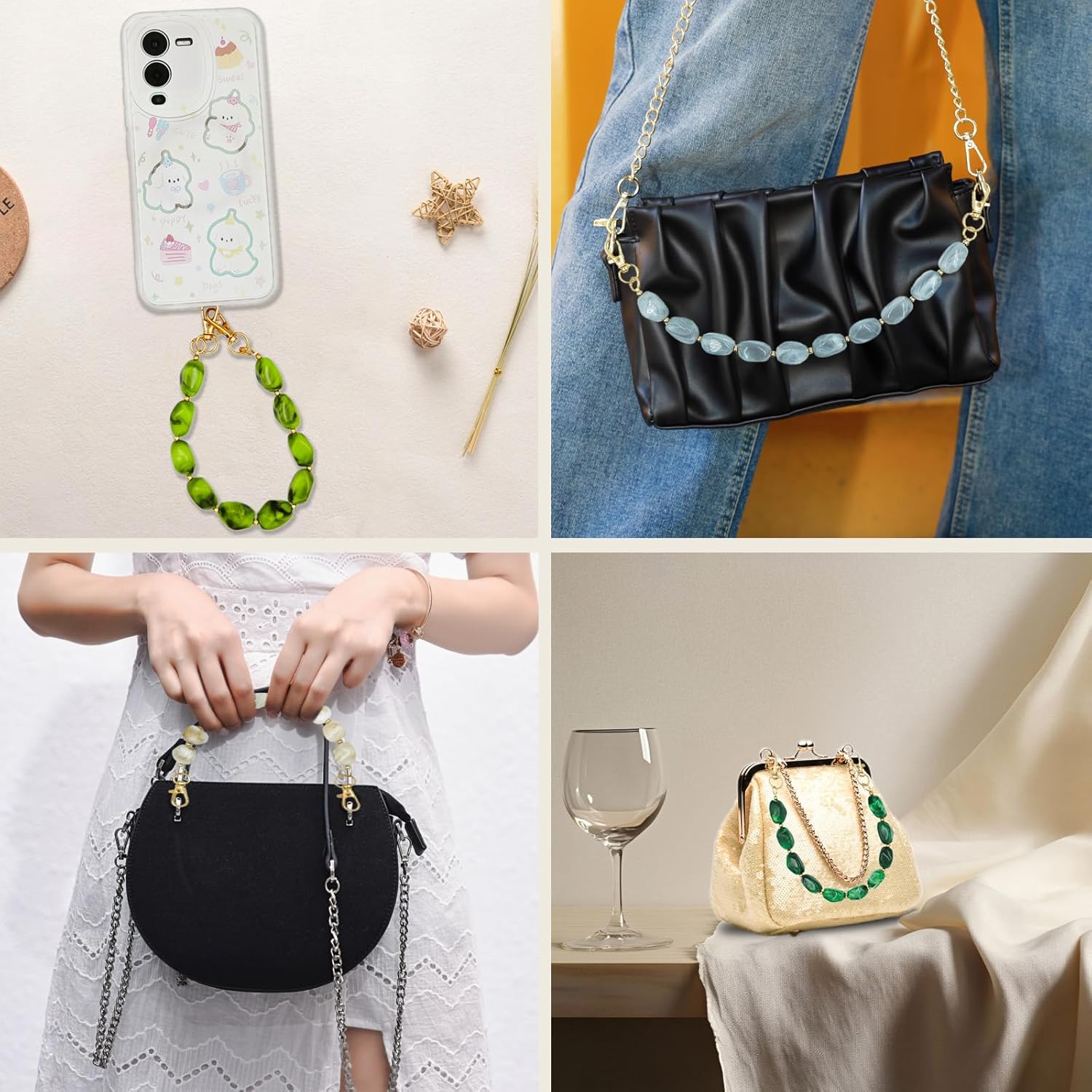 2 Pcs 12.4" Acrylic Purse Chain Straps - Replacement Purse Chains for Handbags with Alloy Clasps, Light Green & Light Grey Bag Chain Extender for Clutch, DIY Crafts, Purse Handles and Handbag Repair - Image 3