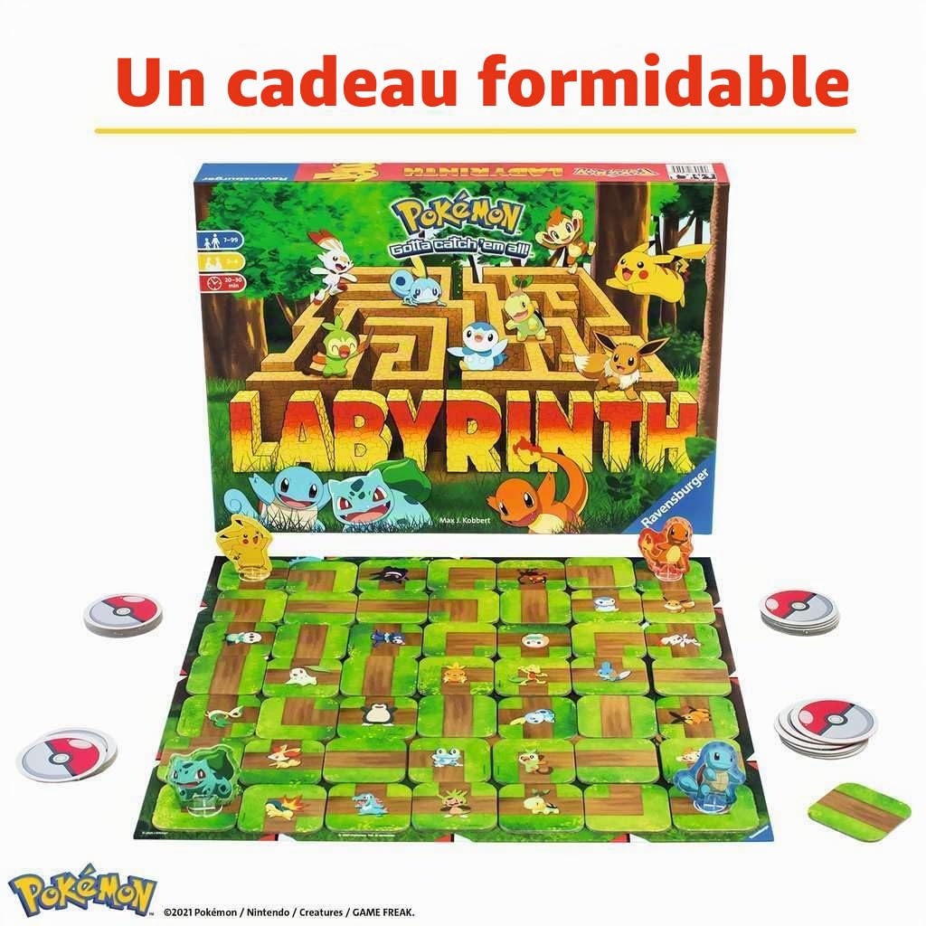 Ravensburger - Labyrinthe Pokémon Jeu de Société - Jeu Labyrinthe Pokémon - Famille - 2-4 Joueurs dès 7 Ans - Pikachu Bulbizarre Salamèche Carapuce - 26949