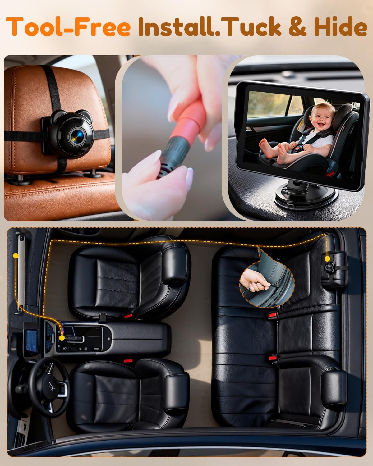 Yakry Baby Camera for Car 7.2-Inch: 3X Larger View, 5-Min USB Easy to Install, 1080P HD Auto Night Vision - 150° Wide Angle Car Seat Camera Full Backseat View for Kid & Infant Safety (Ages 0-5)