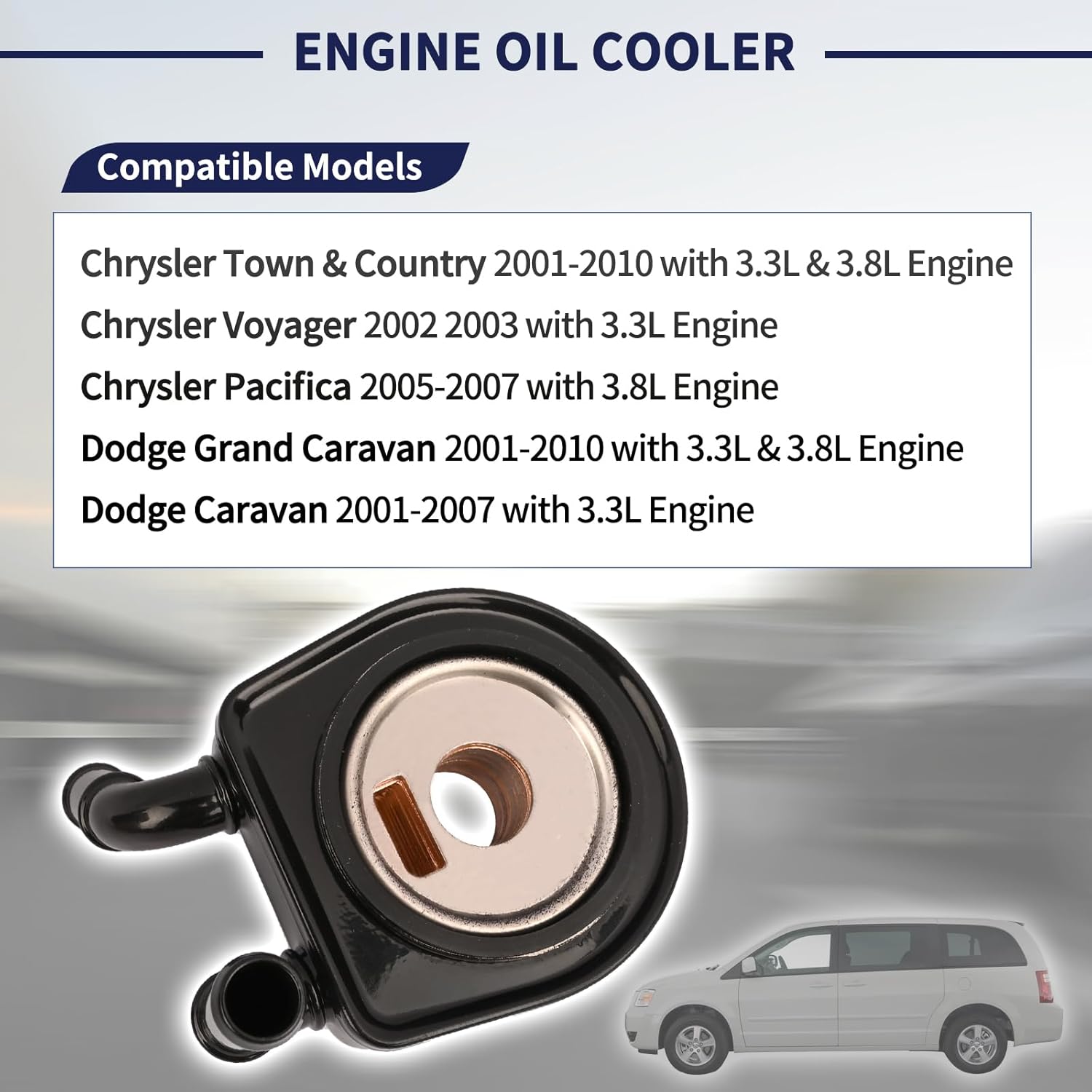 Engine Oil Cooler 4694338AC 4694338AD Compatible with Chrysler Town & Country 2001-2010 / Voyager 2002-2003 / Pacifica 2005-2007 / Dodge Caravan 2001-2007 / Grand Caravan 2001-2010