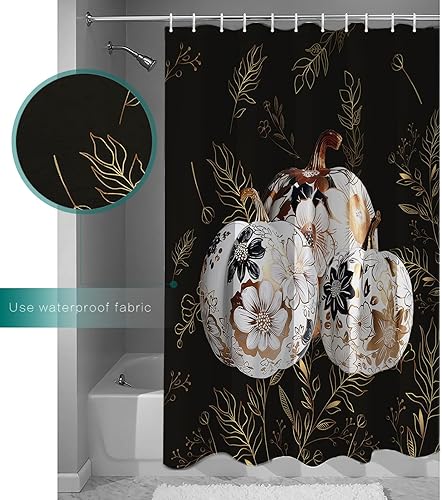 Miniatura 3 de Juego de cortinas de ducha de calabazas de Acción de Gracias, impermeable, lavable, bohemio, divertido, lindo juego de cortinas de ducha para baño,