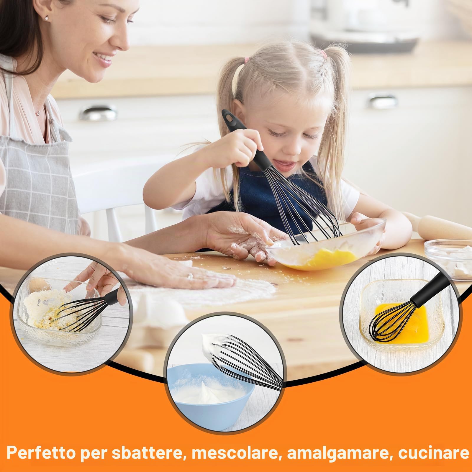 HOTEC Set di 4 fruste in silicone per cucinare fruste a palloncino per cucinare fruste per uova, con manico antiscivolo per pentole antiaderenti, perfette per cucinare, mescolare, sbattere e mescolare