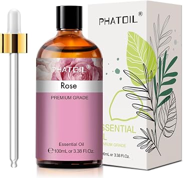 PHATOIL Rose Essential Oil for Diffuser Aromatherapy, Soap Candle Making | Pure Rose Oil for Humidifier, Air Freshening, Skin, Yoga, Long Lasting Essential Oils for DIY Scent Project 3.38fl.oz