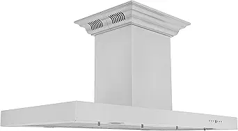 ZLINE 48 in. Island Mount Range Hood in Stainless Steel with Built-in CrownSound Bluetooth Speakers (KE2iCRN-BT-48)