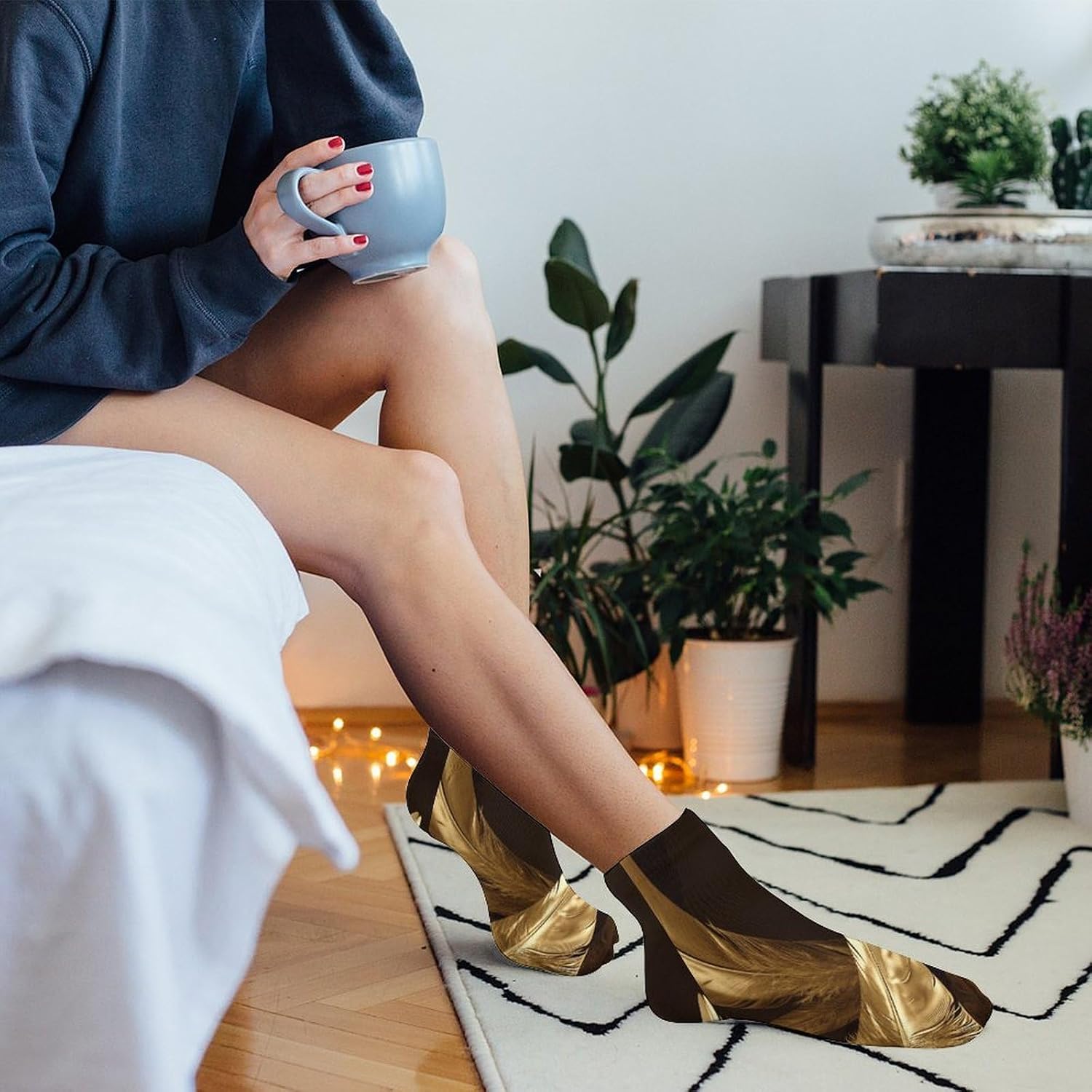 Golden Feathers Ankle Socks for Men Women 5 Pairs