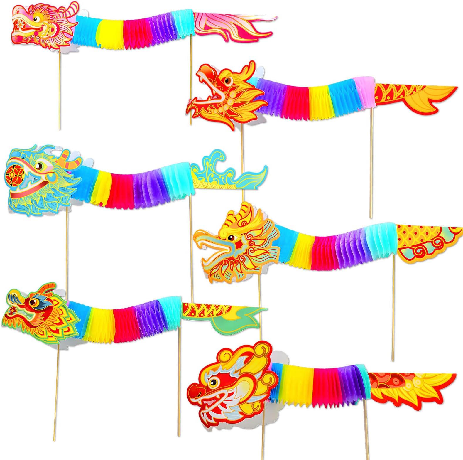 6 Pcs Paper Dragon Dance Garland Set for Chinese New Year Decorations 2026,Handmade Dragon Style Ceiling Toy Handheld for Kids Living Room Party Supplies,Spring Festival Handheld 3D DIY Crafts