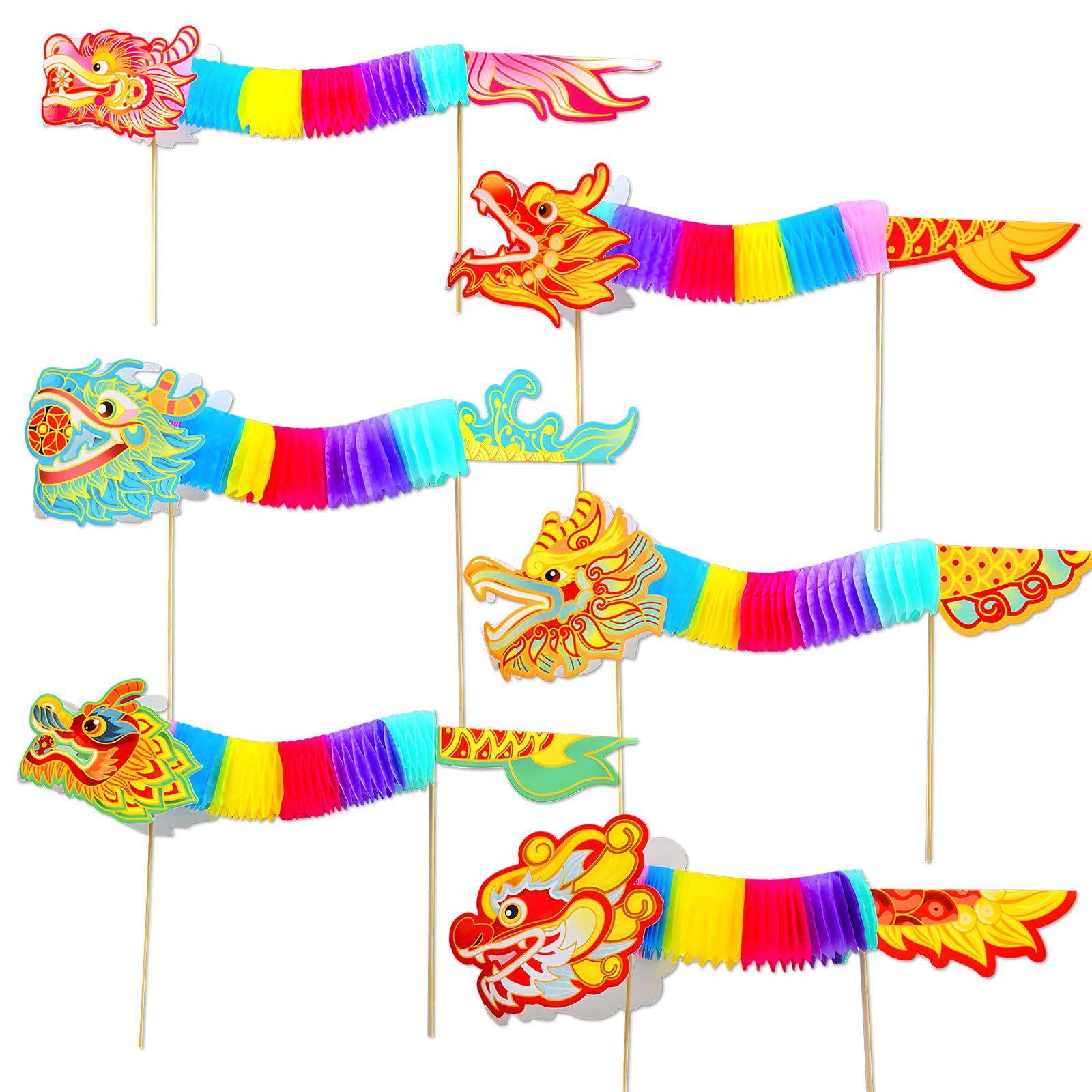 6 Pcs Paper Dragon Dance Garland Set for Chinese New Year Decorations 2026,Handmade Dragon Style Ceiling Toy Handheld for Kids Living Room Party Supplies,Spring Festival Handheld 3D DIY Crafts