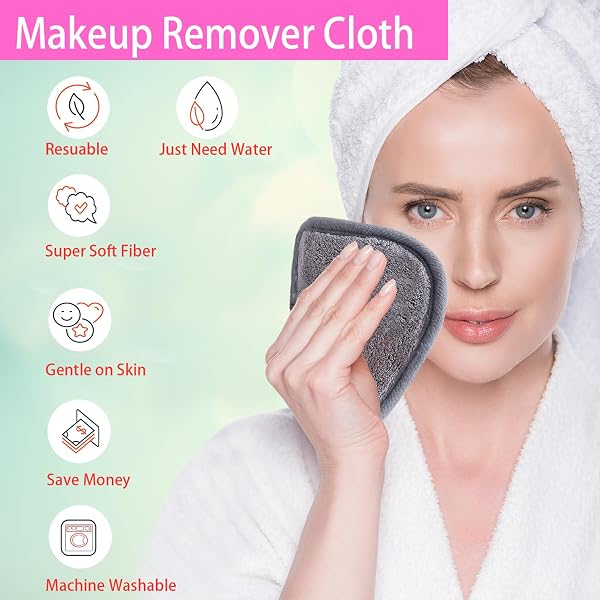 BloomSesame Abschminktuch aus Mikrofaser - Wiederverwendbar Mikrofaser Gesichtsreinigungstuch - Make-Up Entferner Tuch Grau(5 x 5inch 12 Stück) - 2