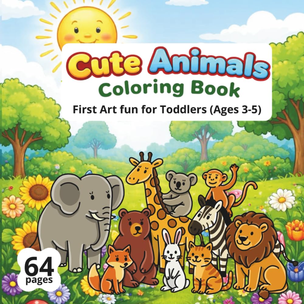cute animals coloring book: first art for fun toddlers (ages 3-5)