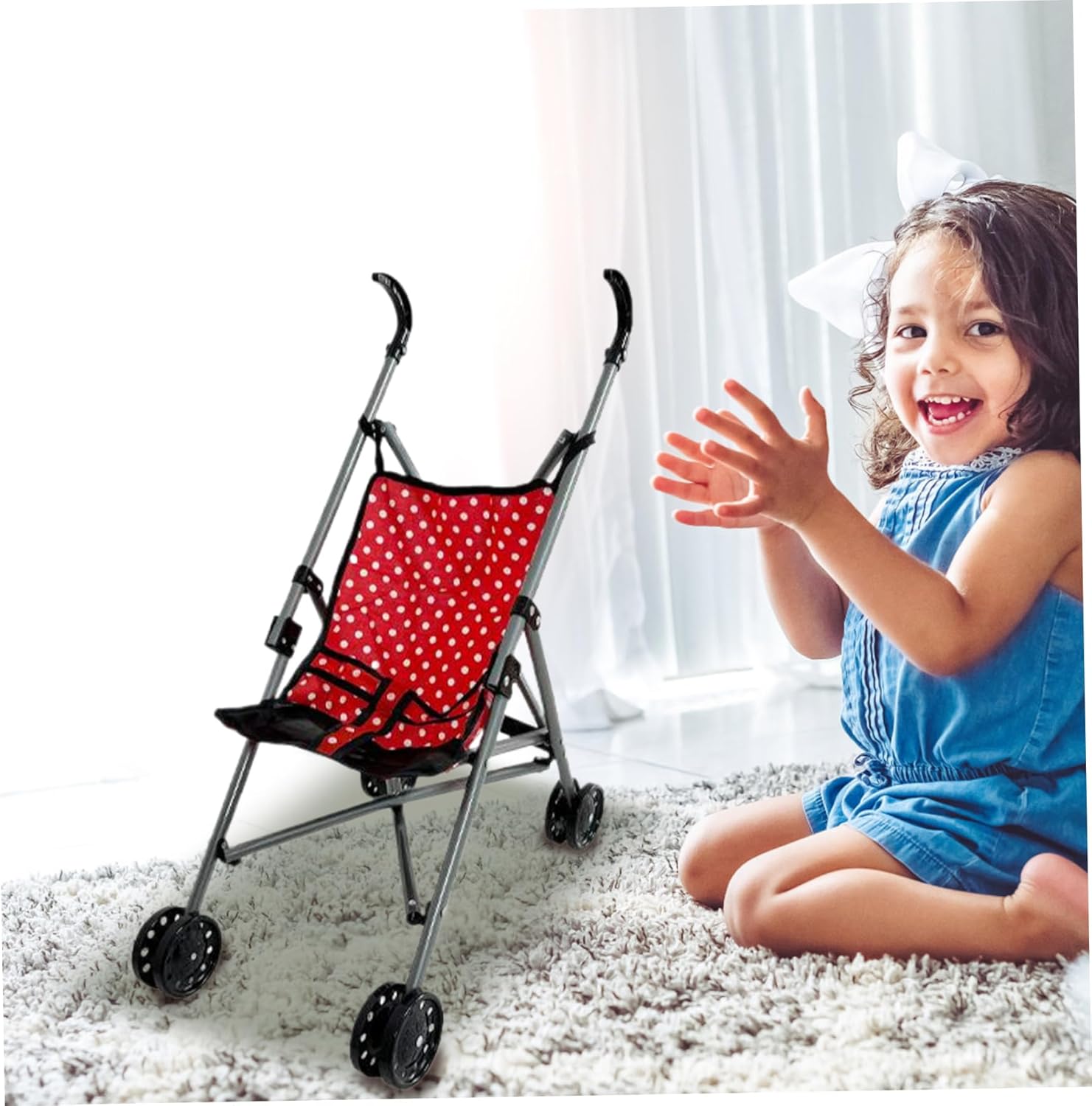 Baby Doll Stroller, Baby Doll Stroller Foldable Pram with T-Shaped Safety Belt & Push Handle Detachable Washable Pram for Girls, Pretend Play, Style 3 for Daily Use