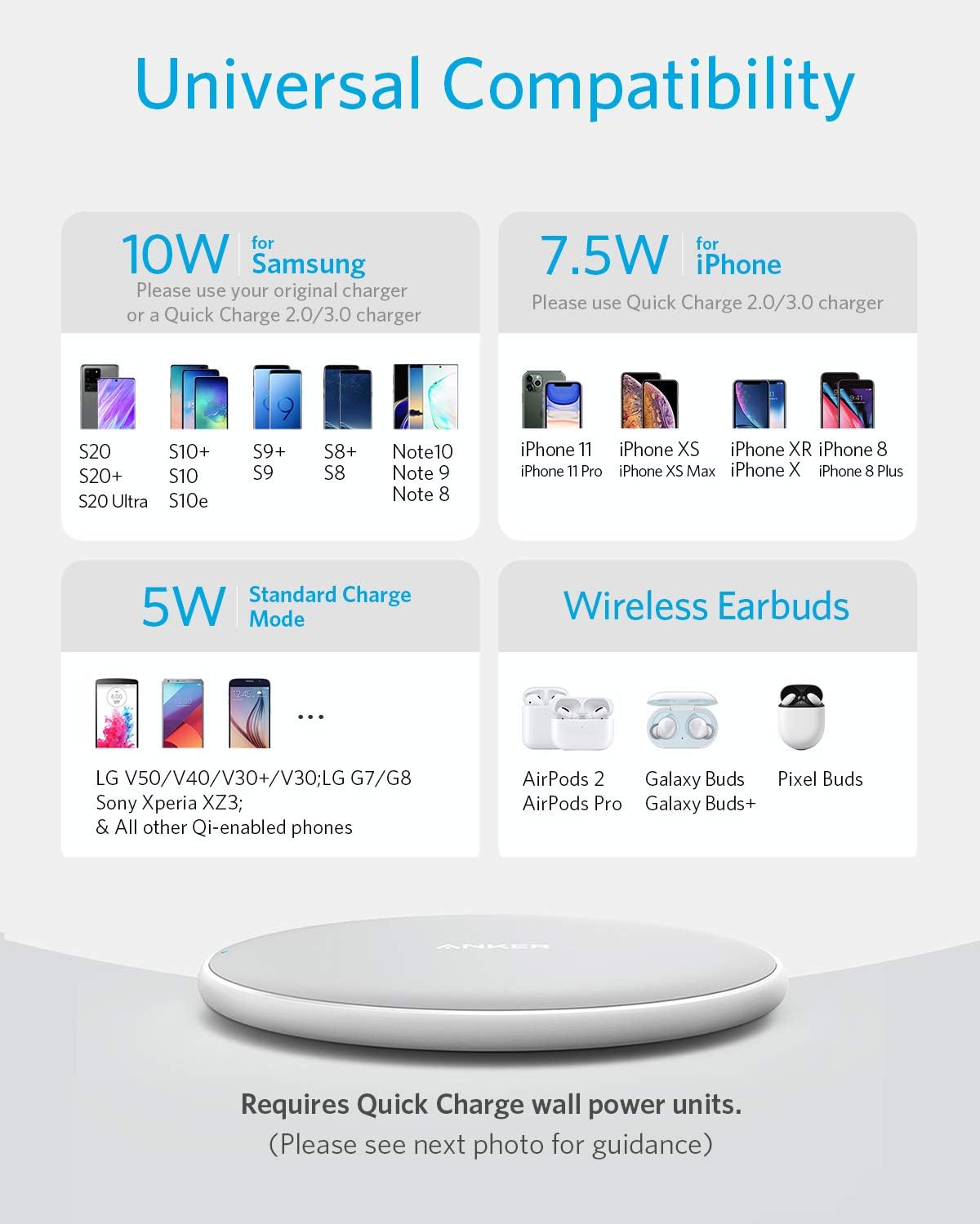 Anker 313 Wireless Charger (Pad), Qi-Certified 10W Max for iPhone 14/14 Pro/14 Pro Max/13/13 Pro Max, AirPods (No AC Adapter, Not Compatible with MagSafe Magnetic Charging)
