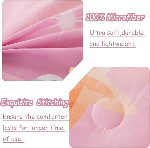 Miniatura 4 de Juego de edredón de sirena tamaño matrimonial para niñas, color rosa, morado, verde azulado, degradado, para todas las estaciones, juego de ropa de