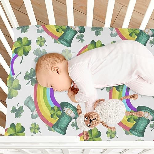 Miniatura 8 de Sábanas para cuna de bebé con diseño de trébol del día de San Patricio, sábanas suaves y transpirables para todas las estaciones, colchón de cama