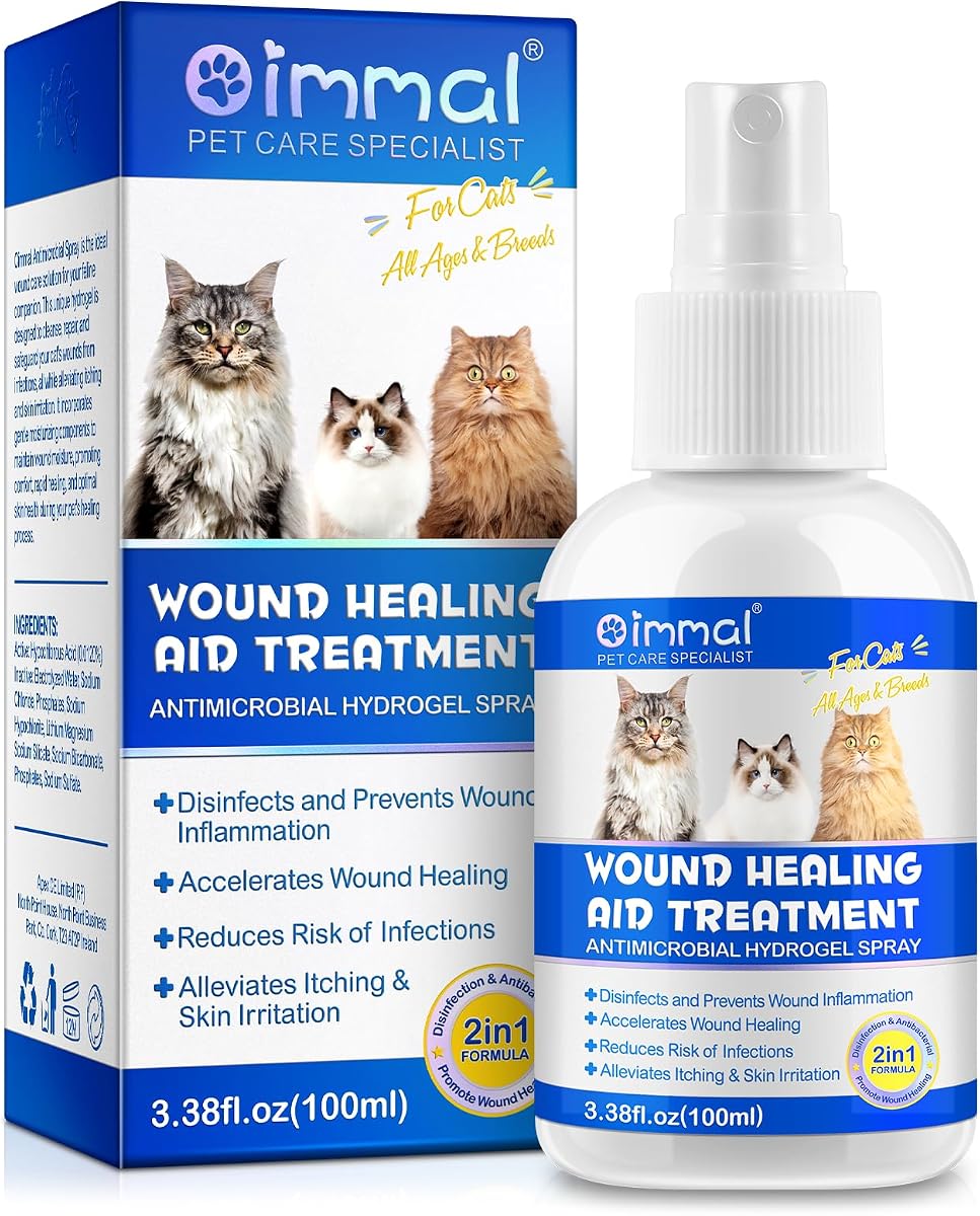 Cat Wound Care Spray - Wound Healing Aid Treatment for Cats Helps with Skin Repair for Wounds, Cats Irritated Skin & Itchy Skin, Scratching | Cats Supplement | Gentle Wound Care Spray - 3.38 Fl.oz
