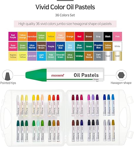 Miniatura 3 de MONAMI Pasteles al óleo, pasteles de aceite de forma hexagonal de tamaño jumbo para niños y estudiantes con práctica funda de transporte, paquete de