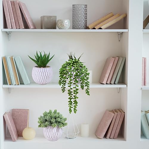 Miniatura 5 de Winlyn 3 piezas pequeñas de imitación plantas artificiales de aloe lúpulo de lúpulo, plantas suculentas en macetas geométricas de hormigón gris para