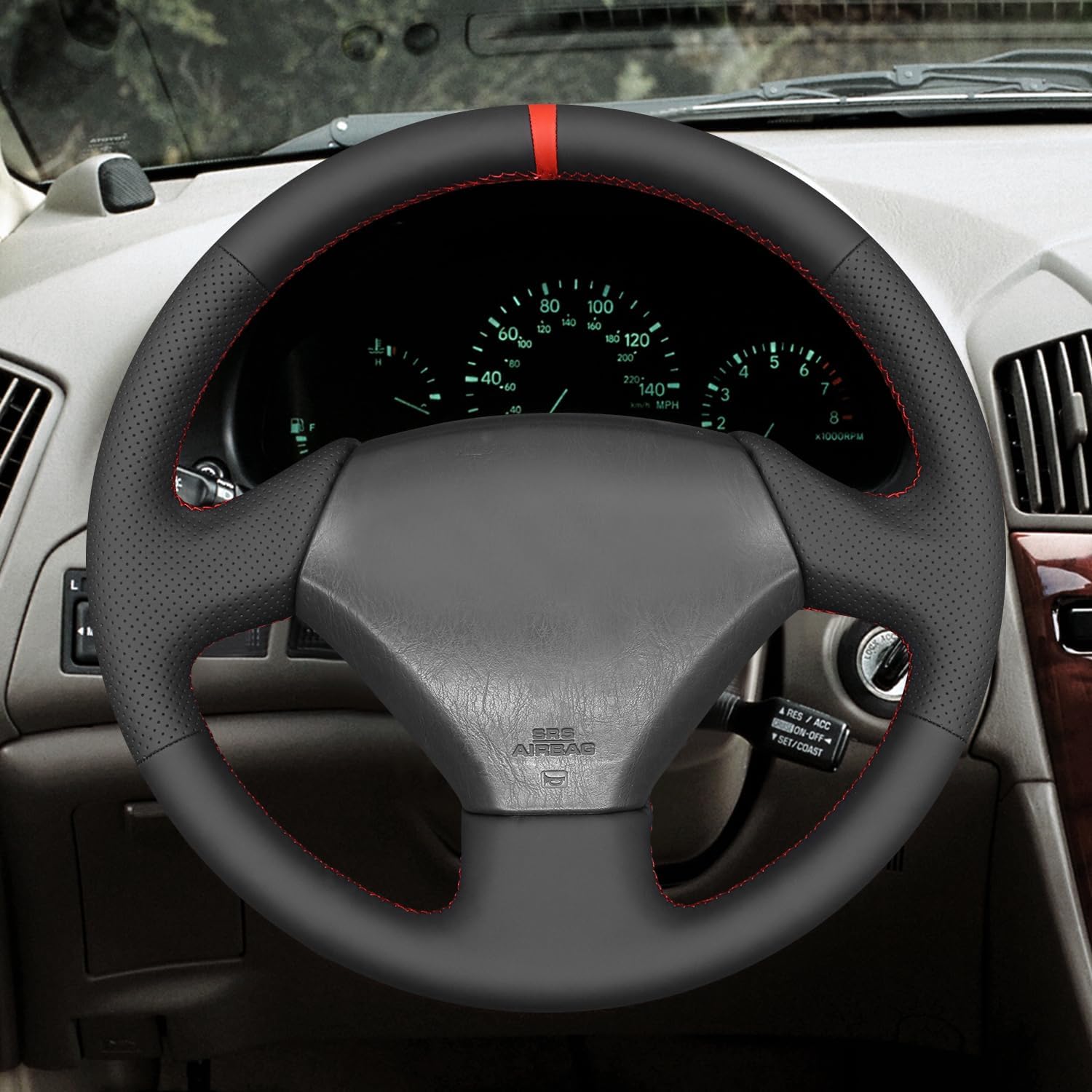 MEWANT Hand Stitch Black Steering Wheel Cover Wrap for Lexus GS300 GS400 1998-2000 SC300 SC 400 1992-2000 Steering Wheel Accessories for Lexus