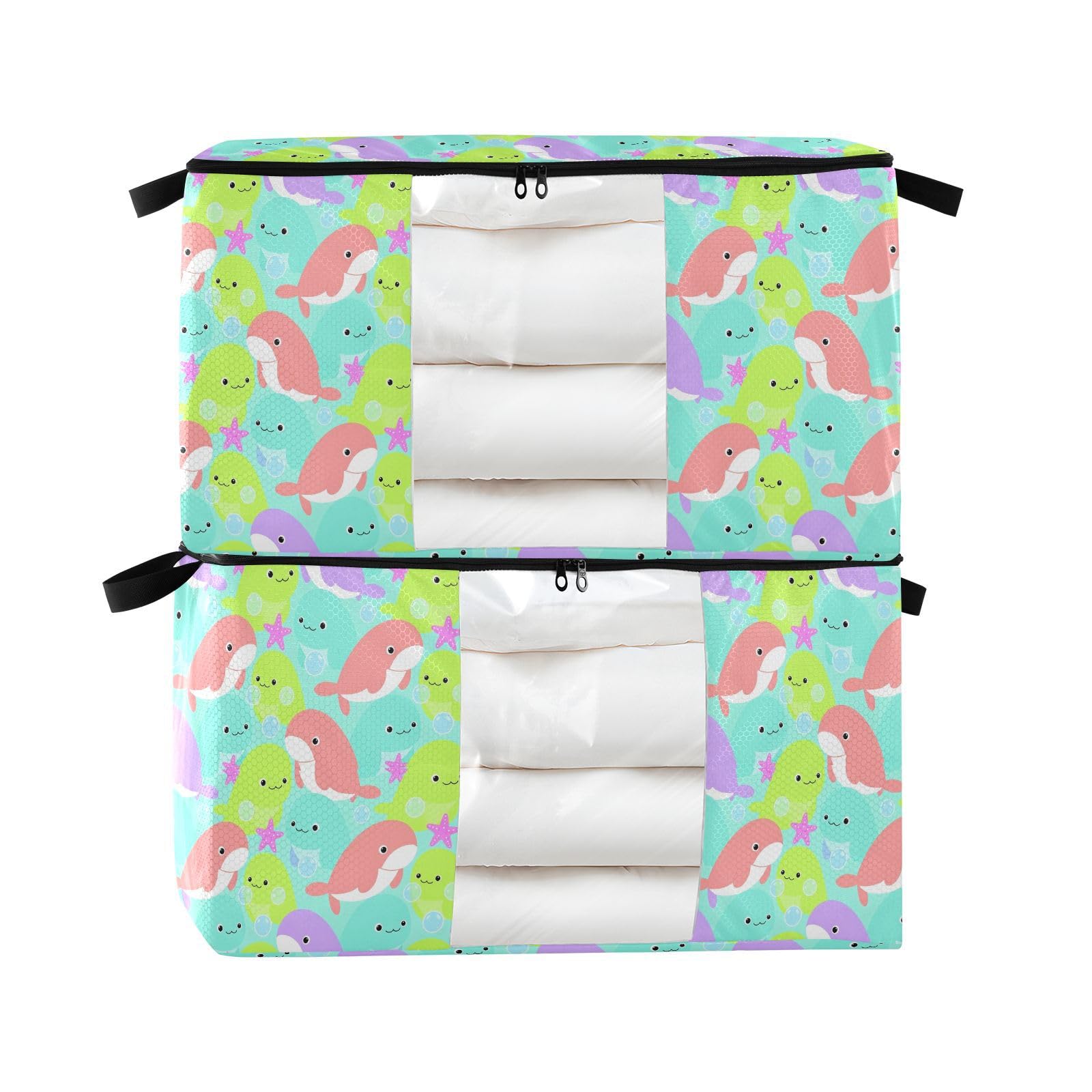Organiseur de placard pour draps et linge de maison lot de 2 grandes boîtes 60L roses