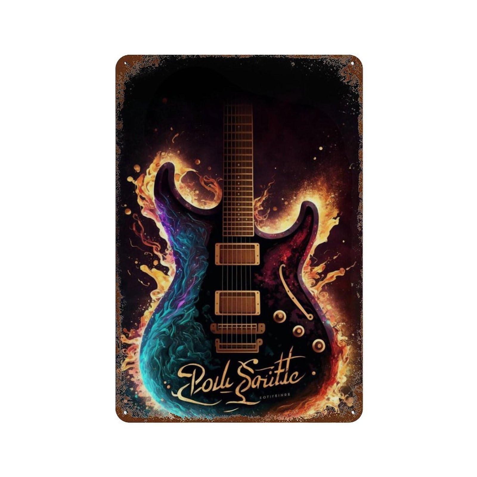 Electric Guitar Art Print Aged Metal Wall Plaque 11.8"x7.9", for Office, Studio And Wall Decor, Novelty Wall Decor