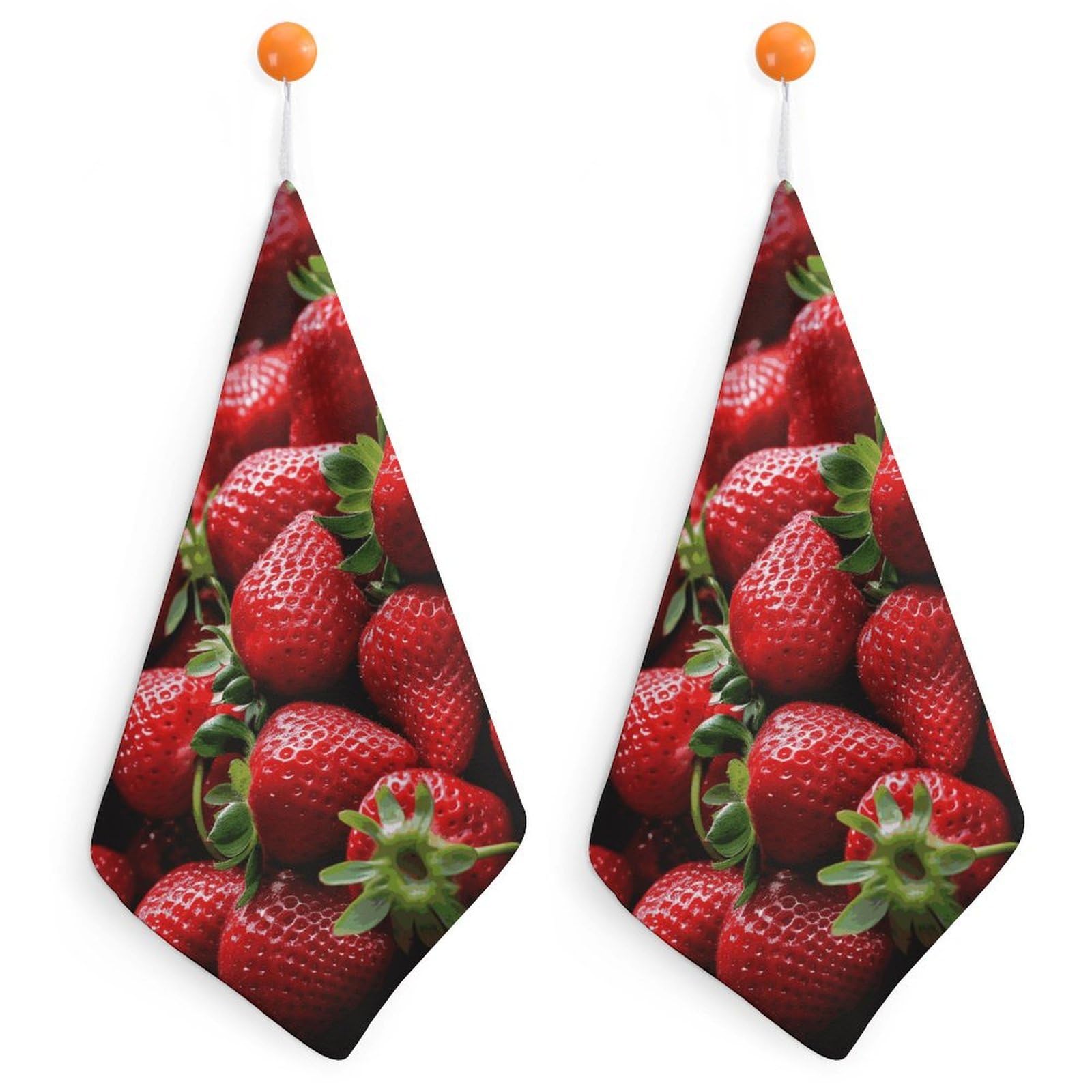 QMNLKH Fresh Strawberries Hand Towels for Kitchen, Quick Dry Hanging Hand Towels with Loops, Absorbent Hand Towel for Bathroom, Square Soft Microfiber Towels for Gym, 11.8inch 2PCS
