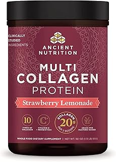Ancient Nutrition Collagen Powder Protein, Multi Collagen Protein Powder, Strawberry Lemonade, 45 Servings, w/Vitamin C, H...