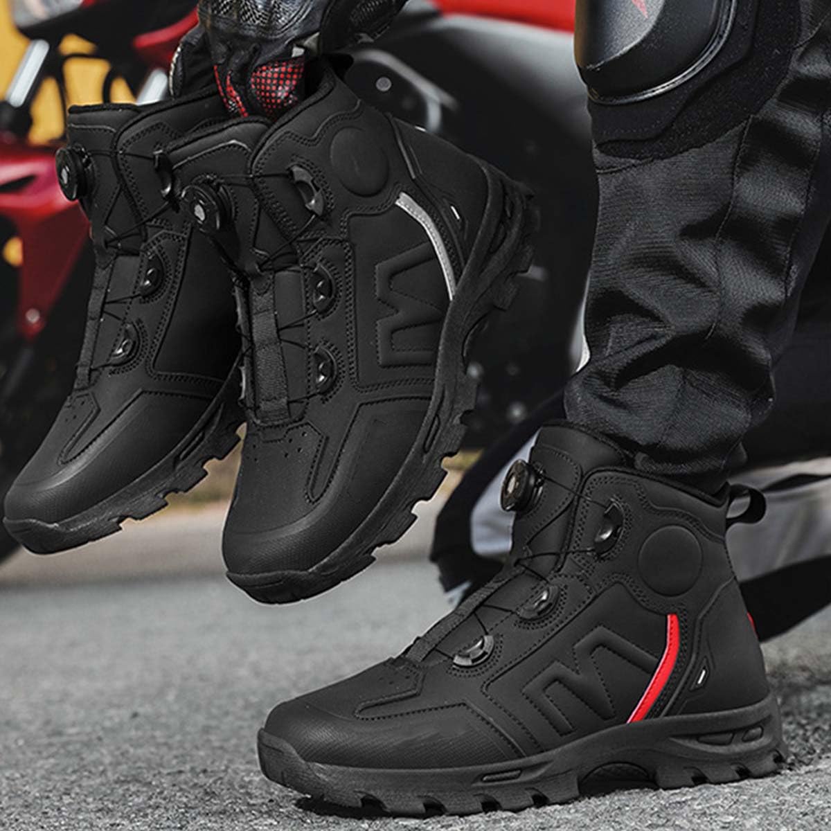 Stivali da Moto in Pelle per Uomo Scarpa da Motocicletta | Protezione Caviglia, Resistenti agli Urti, Chiusura Rapida, Impermeabile, Pista e Strada