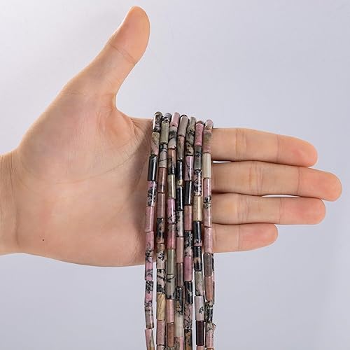 Miniatura 2 de Cuentas de tubo cilíndrico de rodocrosita natural, 0.157x0.512 in, 15.0 instr sueltas semi piedras preciosas para hacer pulseras, collares, aretes