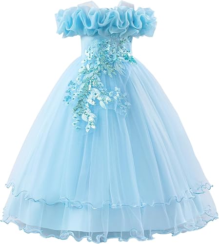 OBEEII Pageant Dress for Girls Floral Cold Shoulder Wedding 