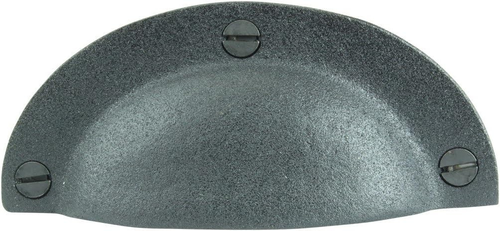 Renovators Supply Manufacturing Black Cabinet Drawer Cup Bin Pull 4" W x 1.75" H Antique Wrought Iron Kitchen Cabinet Dresser Door Handles 3.5" Boring Rust Resistant Pulls with Hardware