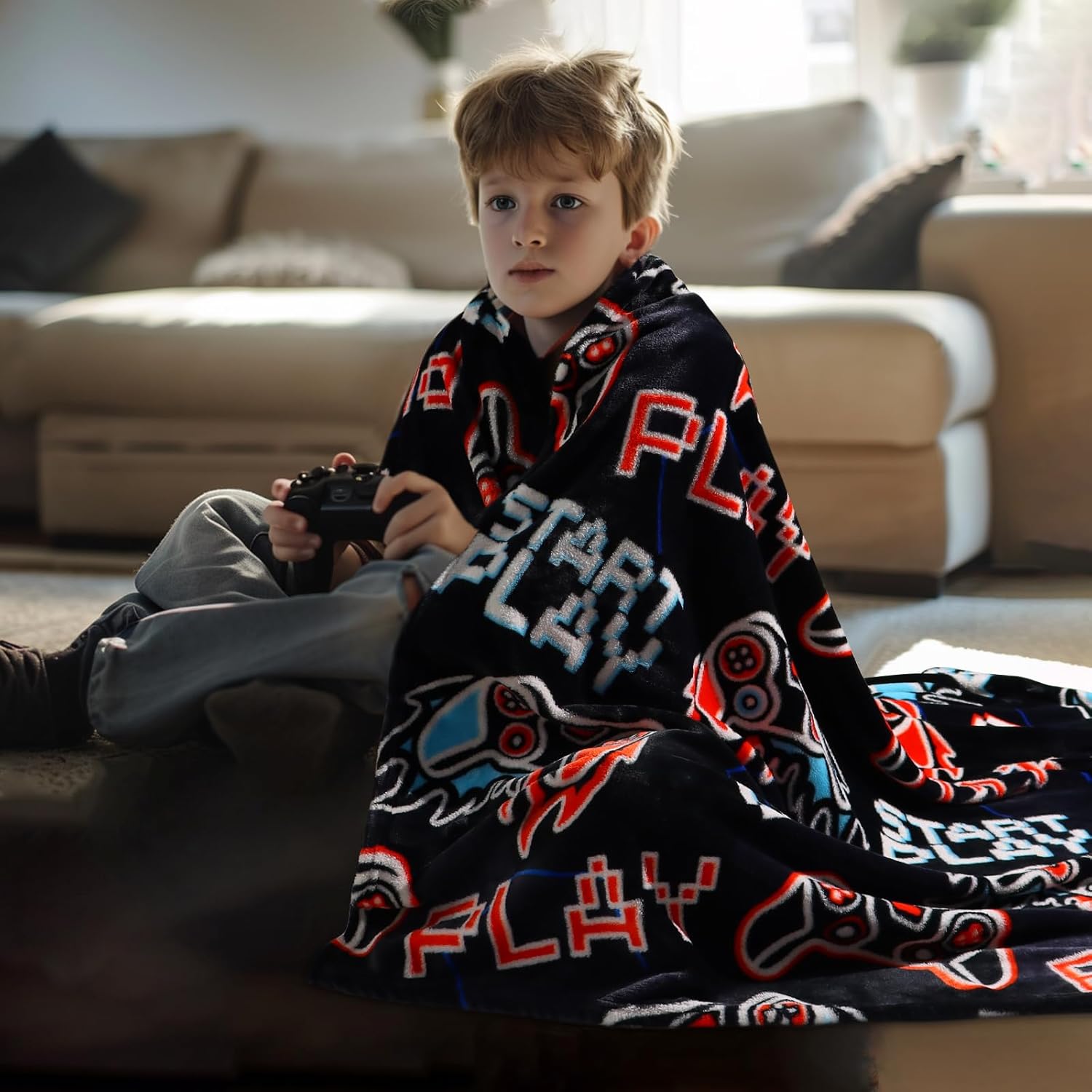 ORDM Glow in The Dark Blanket Boys Gaming Controller Throw Blanket Game Controller Gifts for Boys Toys Age 1-15 Years Old Unique Birthday Gifts Room Decor Luminous Blanket - Image 2